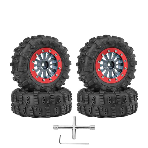 4 Stück 3,3 cm Aluminium-Felgen-Gummi-Rad Reifen Ø 65 x 25 mm RC Ersatzteile für TRAXXAS 1/18 TRX4M Crawler RC Kletterauto, Typ B-Titaniumrot von Caruner