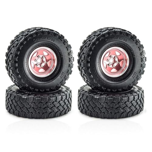 4 Stück 4,8 cm Aluminium-Felge Gummi Crawler Reifen Rock Terrain Räder Reifen ø118 x 38 mm RC Ersatzteile für SCX10 90046 TRX4 1/10 RC Kletterauto, Rosa von Caruner