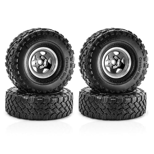 4 Stück 4,8 cm Aluminium-Felge Gummi Crawler Reifen Rock Terrain Räder Reifen ø118 x 38 mm RC Ersatzteile für SCX10 90046 TRX4 1/10 RC Kletterauto, Schwarz von Caruner