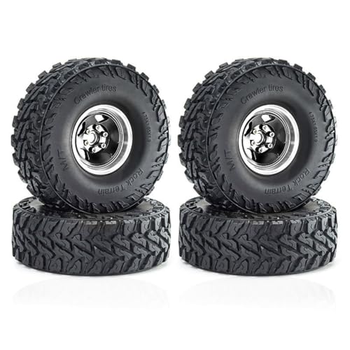 4 Stück 4,8 cm Aluminium-Felge Gummi Crawler Reifen Rock Terrain Räder Reifen ø121 x 42 mm RC Ersatzteile für SCX10 90046 TRX4 1/10 RC Kletterauto, Schwarz von Caruner