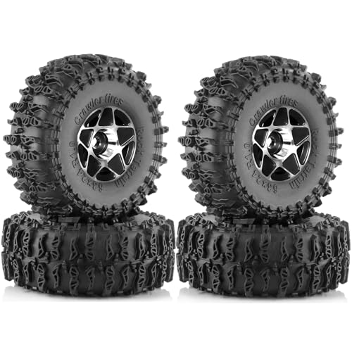 4 Stück Metallfelge Gummi Crawler Reifen Räder 63 x 24 mm Sechskant Größe 7 mm RC Ersatzteile für 1/18 1/24 T4-M SCX24 FMS FCX24 Crawler RC Kletterauto (schwarz) von Caruner