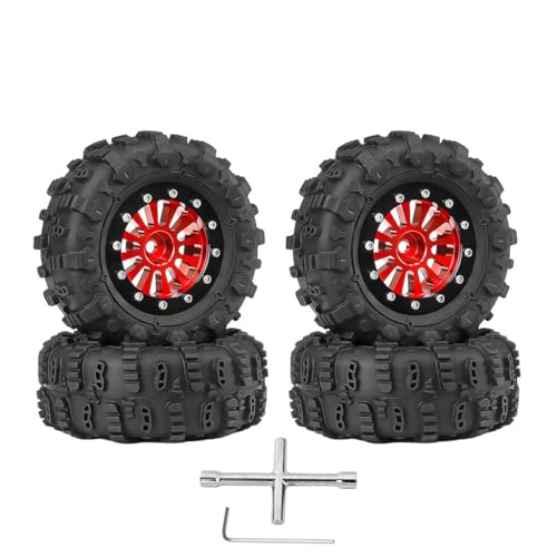 4 x 3,3 cm Aluminium-Felgen-Gummi-Rad Reifen Ø 65 x 25 mm RC Ersatzteile für TRAXXAS 1/18 TRX4M Crawler RC Kletterauto, Typ B, Rot-Schwarz von Caruner