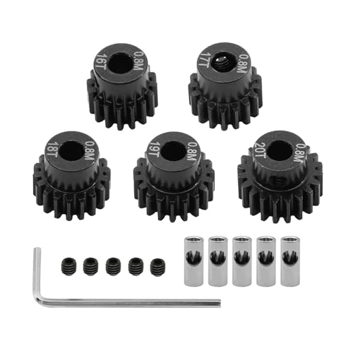 5 Stück Stahl M0,8 16T 17T 18T 19T 20T Motorgetriebe-Set Lochdurchmesser 5 mm mit 3,175 mm Konvertierungskupplung RC-Teile für RC Buggy Off-Road Truck RC Auto bürstenloser gebürsteter Motor von Caruner