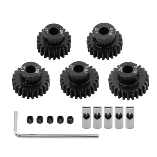 5 Stück Stahl M0,8 21T 22T 23T 24T 25T Motorgetriebe-Set Lochdurchmesser 5 mm mit 3,175 mm Konvertierungskupplung RC-Teile für RC Buggy Off-Road Truck RC Auto bürstenloser gebürsteter Motor von Caruner