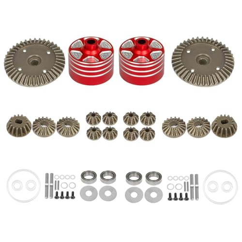 Differentialgetriebe aus Metall mit Differentialgetriebe vorne hinten mit Diff-Schale RC-Teile für Tamiya XV-02 MB-01 XM-01 BT-01 TT-02 TT-02D TT-02R TT-02BR TT-02 Type-S TT-02 Type-SRX RC Car (Rot) von Caruner