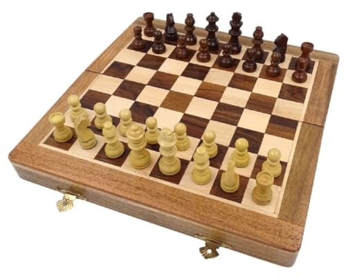 Casa Padrino Luxus Schach Set Braun/Beige 30 x 30 cm - Zusammenklappbares Holz Schachspiel - Holz Schachbrett mit Holz Schachfiguren - Luxus Deko Accessoires von Casa Padrino