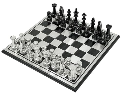Casa Padrino Luxus Schach Set Schwarz/Silber - Holz Schachspiel - Schachbrett mit Schachfiguren von Casa Padrino