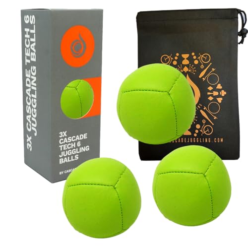 3 x Pro 110 g Cascade Tech 6 Jonglierbälle – Sechs Panel Thud Jonglierbälle & Tasche – Set mit 3 Jonglierbällen (Grün) von Cascade Juggling