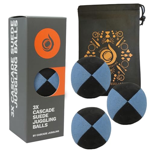 3 x Pro 110 g Cascade Wildleder-Jonglierbälle – Qualität Thud Jonglierbälle & Tasche – Set mit 3 Anfänger-Jonglierbällen (blau/schwarz) von Cascade Juggling