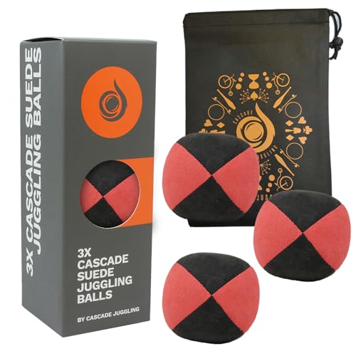 3 x Pro 110 g Cascade Wildleder-Jonglierbälle – Qualität Thud Jonglierbälle & Tasche – Set mit 3 Anfänger-Jonglierbällen (rot/schwarz) von Cascade Juggling