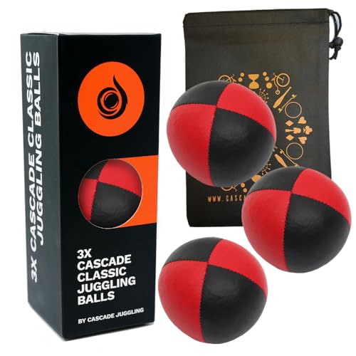 3 x Pro 115 g Cascade Classic Black Theme Jonglierbälle - Thud Jonglierbälle & Tasche - Set mit 3 Jonglierbällen (Rot und Schwarz) von Cascade Juggling