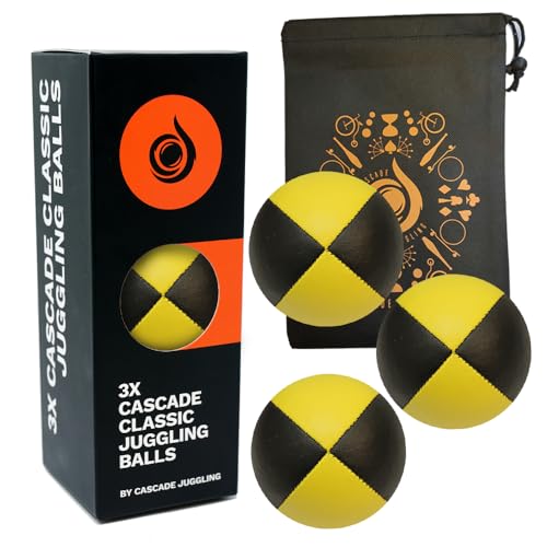 3 x Pro 115 g Cascade Classic Black Theme Jonglierbälle – Thud Jonglierbälle & Tasche – Set mit 3 Jonglierbällen (gelb und schwarz) von Cascade Juggling