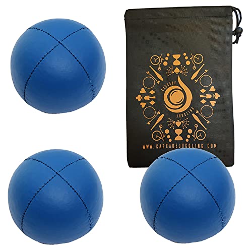 3 x Pro 76 g Cascade Mini Jonglierbälle – kleine Größe Qualität Thud Jonglierbälle & Tasche – Set mit 3 Jonglierbällen (blau) von Cascade Juggling