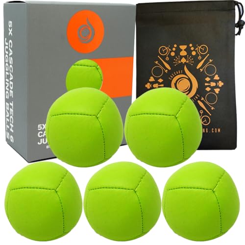 5 x Pro 110 g Cascade Tech 6 Jonglierbälle – Sechs Panel Thud Jonglierbälle & Tasche – Set mit 3 Jonglierbällen (Grün) von Cascade Juggling