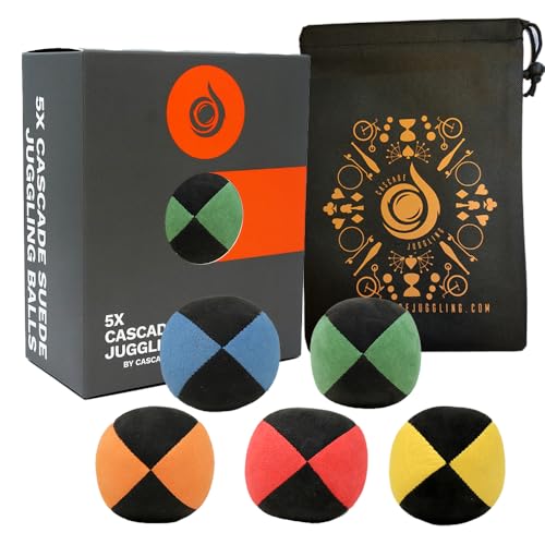 5 x Pro 110 g Cascade Wildleder-Jonglierbälle – Qualität Thud Jonglierbälle & Tasche – Set mit 5 Jonglierbällen (Black Theme Mix) von Cascade Juggling