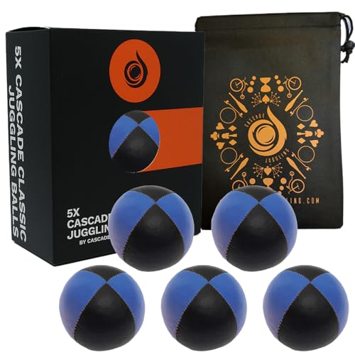 5 x Pro 115 g Cascade Classic Black Theme Jonglierbälle – Thud Jonglierbälle & Tasche – Set mit 5 Jonglierbällen (blau und schwarz) von Cascade Juggling