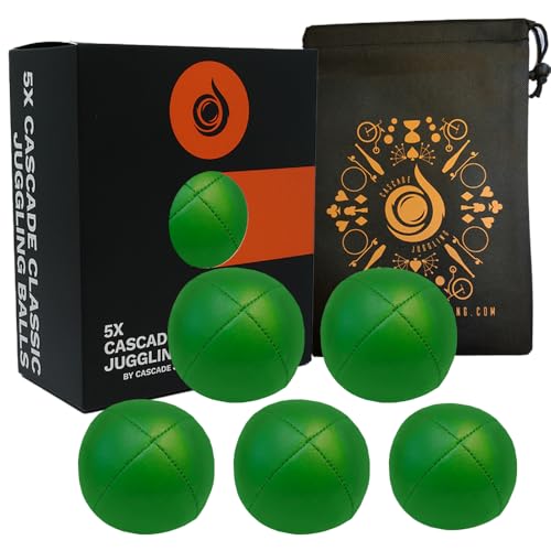 5 x Pro Cascade Classic Jonglierbälle 115 g – Thud Jonglierbälle & Tasche – Set mit 5 Jonglierbällen (grün) von Cascade Juggling