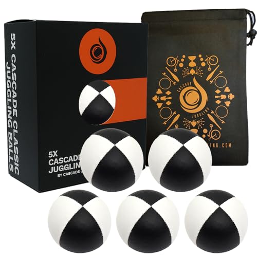 5 x Pro Cascade Classic Jonglierbälle 115 g – Thud Jonglierbälle & Tasche – Set mit 5 Jonglierbällen – Schwarz/Weiß von Cascade Juggling