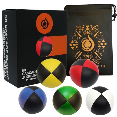 Cascade Juggling 5 x Pro 115 g Cascade Classic Black Theme Jonglierbälle – Thud Jonglierbälle & Tasche – Set mit 5 Jonglierbällen (Black Theme Mix) von Cascade Juggling