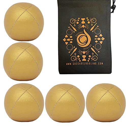 Cascade Juggling 5 x Pro 115g Cascade Classic Jonglierbälle - Thud Jonglierbälle & Tasche - Set mit 5 Jonglierbällen (Gold) von Cascade Juggling