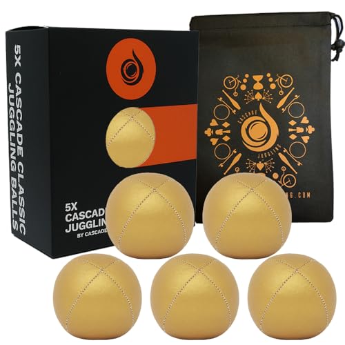 Cascade Juggling 5 x Pro 115g Cascade Classic Jonglierbälle - Thud Jonglierbälle & Tasche - Set mit 5 Jonglierbällen (Gold) von Cascade Juggling