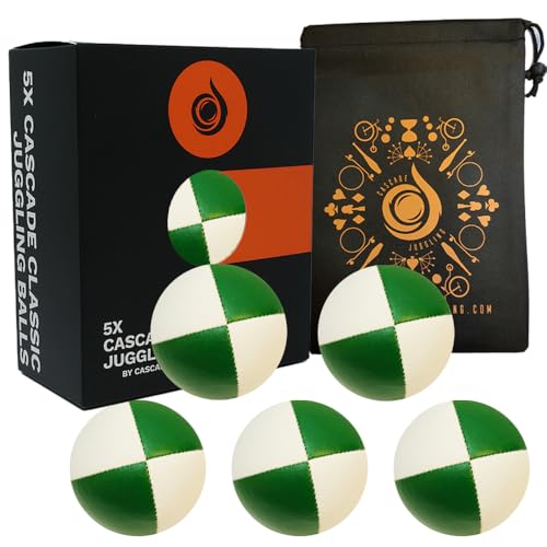 Jonglierbälle Pro 115 g Cascade Classic Jonglierbälle - Thud Jonglierbälle & Tasche - Set mit 5 Jonglierbällen - Grün und Weiß von Cascade Juggling