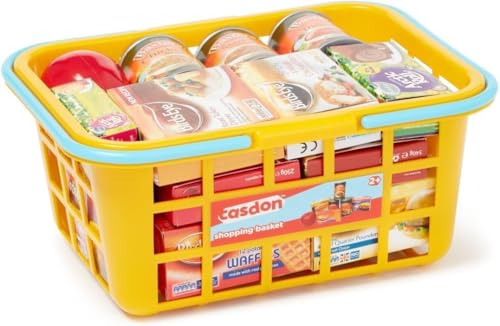 Casdon 62801 farbenfroher Spielzeug-Einkaufskorb für Kinder ab 2 Jahren | kommt mit Miniatur-Versionen beliebter, gelb von Casdon