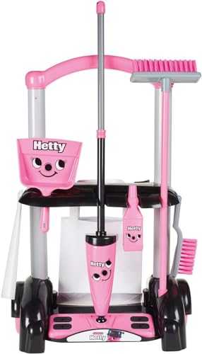 Casdon Henry & Hetty Spielzeug – Henry Putzwagen – Rosa Spielset im Hetty Design mit Mopp, Besen, Kehrschaufel und Zubehör – Kinder-Reinigungswagen-Set – Für Kinder ab 3 Jahren von Casdon