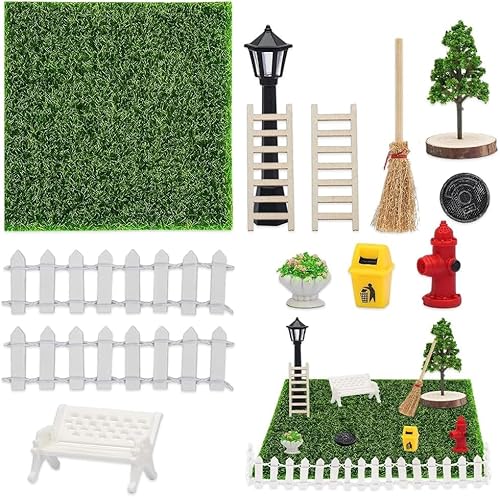 Casenly Miniatur Garten, 13 Stück Puppenhaus Zubehör Mini Garten Dekoration Set Zubehör mit Miniatur Kunstrasen Mikrolandschaftgeeignet Zum Dekorieren Von Mini Garten von Casenly