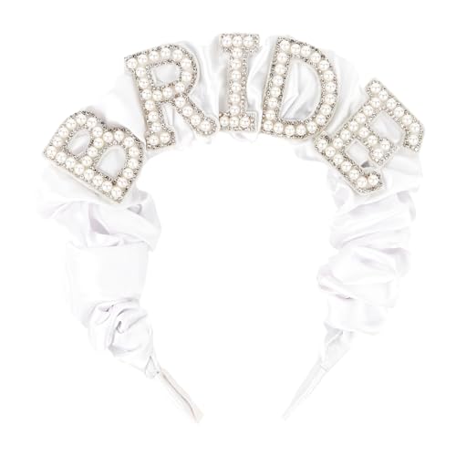 Casoty Perlenbraut Stirnband, Bachelorette Party Supplies, Braut Stirnband Breites Perlen-Stirnband für Junggesellinnenabschied, Bride to Be Dekorationen Brautdusche Geschenk von Casoty