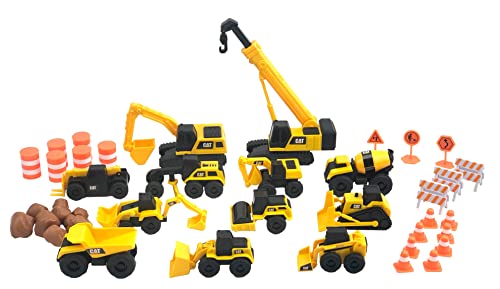 CAT® Construction Little Machines Mega-Set I Mit 40 Teilen I Enthält Fahrzeuge, einen Kran, Verkehrsschilder, Kegel, Blöcke und Zylinder I Für Kinder ab 3 Jahren von CAT