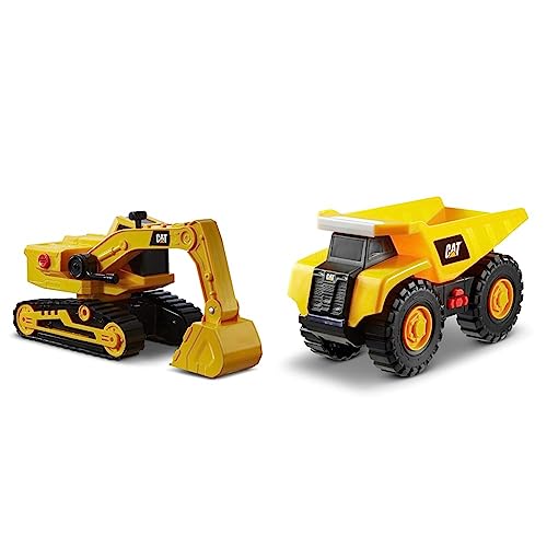 CatToysOfficial Caterpillar Bagger 33 cm mit Licht & Sound, Gelb; Schwarz & Caterpillar by Funrise 82285 Caterpillar, CAT Tough Machines Kipper Baufahrzeug, Gelb Schwarz von CAT