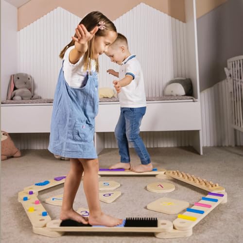 Cateam Holz-Balancierbalken für Kinder und Kleinkinder mit Trittsteinen - Diamant - Montessori-Balancebrett - Motorik-Spielzeug für Balance-Koordination - Balancebalken Geschenk für Jungen und Mädchen von Cateam