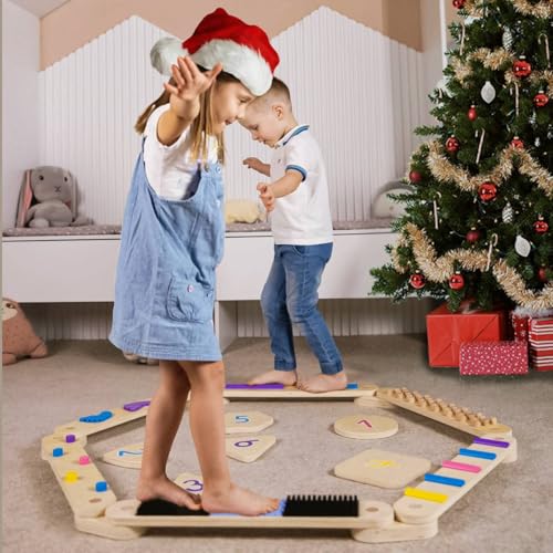 Cateam Holz-Balancierbalken für Kinder und Kleinkinder mit Trittsteinen - Diamant - Montessori-Balancebrett - Motorik-Spielzeug für Balance-Koordination - Balancebalken Geschenk für Jungen und Mädchen von Cateam