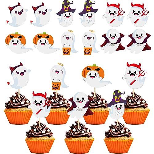 Catelves 12 Stück Tortendeko Halloween Cupcake Toppers geister deko, Halloween Muffins Deko Lustige Geister, Halloween Kuchen Dekoration, Horror für Halloween Dekoration Fledermaus Themed Horror Party von Catelves