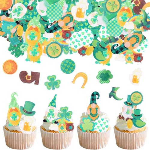 Catelves St. Patrick's Day Essbare Tortendeko, Kleeblatt Cupcake Topper, St. Patty's Day Irische Deko Kuchen Essbar, Hufeisen Kuchendekoration für St. Patrick's Day Party Dekorationen Muffin Deko von Catelves