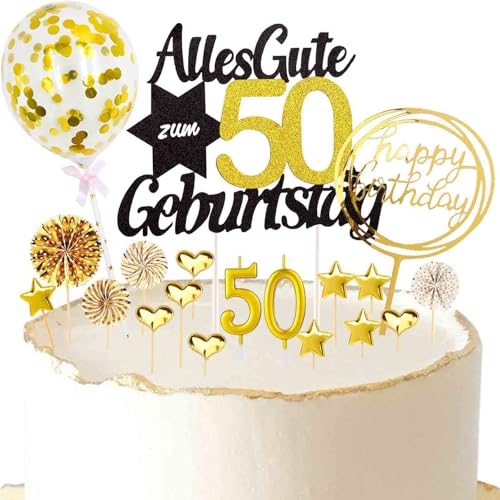 Catelves Tortendeko 50 Geburtstag Mann Frau,19 Stück Kuchendeko 50. Geburtstag Frau,Cake Topper 50 Geburtstag Deko,50 Geburtstag Torte Deko Geburtstagskerzen,Glitzer Kuchen Topper 50 Geburtstag von Catelves