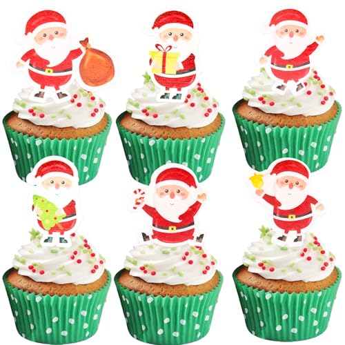 Catelves Tortendeko Weihnachten Essbar,48 Stück Weihnachten Cake Topper,Weihnachten Esspapier,Kuchen Deko Weihnachten Essbar,Weihnachten Cupcake Deko Essbar,Weihnachtsmann Muffin Deko Essbar von Catelves