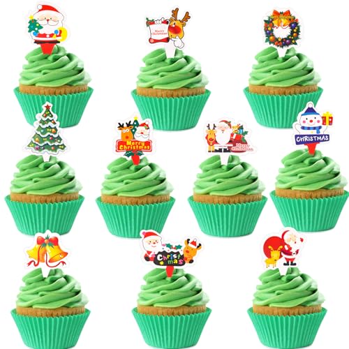 Catelves 50 Stück Weihnachten Cupcake Toppers,Weihnachten Muffin Deko,Weihnachten Tortendeko,Merry Christmas Kuchen Deko,Cake Topper Weihnachten,Weihnachten Deko Neujahr Party Dekoration von Catelves