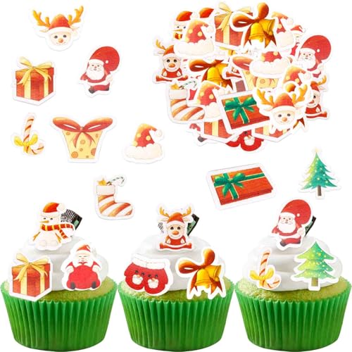 Catelves Essbare Weihnachten Tortendeko,48 Stück Weihnachten Cupcake Topper Essbar,Kuchen Deko Weihnachten Essbar,Weihnachten Deko Torte,Esspapier Weihnachten Muffin Deko,Dekoration Weihnachtsfeier von Catelves