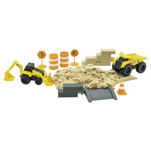 CAT Baustellenfahrzeuge Kinder Spielzeug | Dig N' Build Beton Spielset mit 285 Gramm Betonmischung | Kinetischer Sand Baustellen Sandspielzeug Set & Geschenke ab 3 Jahren von Caterpillar