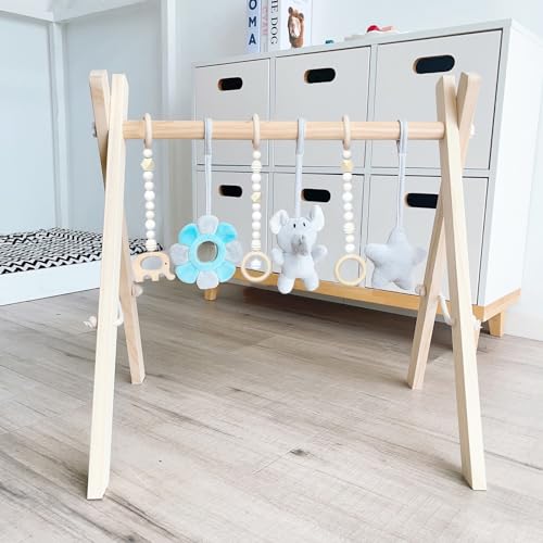 Caudblor Spieltrapez Holz Babyspielzeug Puzzle Gym inkl. Anhänger Babygymnastik aktiv Spielzeug Babyzimmer Kinderzimmer Dekoration von Caudblor