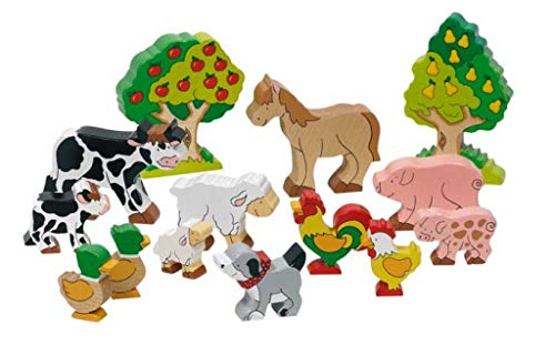 goki 53034 Bauernhoftiere bunt bemalt aus Holz Massivholz-Farmtiere Spielzeug Set von goki