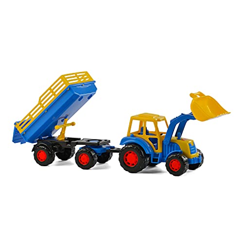 Cavallino Toys Cavallino Traktor mit Frontlader und Anhänger Blau von Cavallino