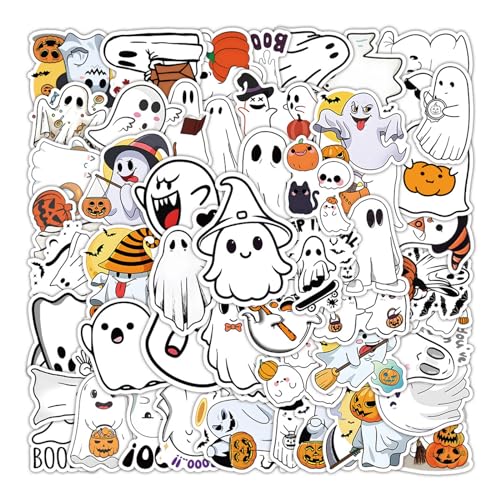 50 Stück Halloween Ghost Aufkleber,Vinyl Wasserdicht Aufkleber für Kinder,Cartoon Halloween Dekorationsaufkleber,Halloween Ghost Stickers für Wasserflaschen,Skateboard,Gitarre von CavspkArt