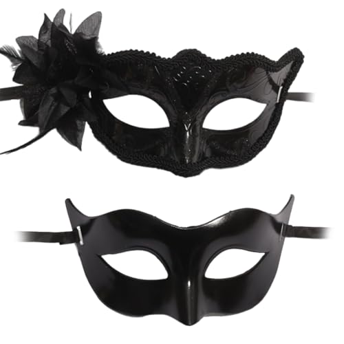 CavspkArt 2 x Paar-Masken, schwarze Masken, Kunststoff, elegante venezianische Party-Masken für Paare, verstellbare Karnevalsparty-Masken für Damen und Herren, Halloween, Cosplay, Abschlussball von CavspkArt