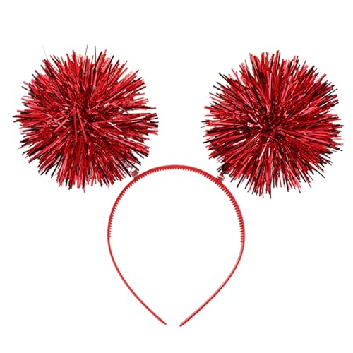 Folienstreifen Pompom Stirnband Seidenkugel Stirnband Kopf Bopper Lametta Pompom Ball Kopf Bopper Garn Spings Pom Stirnband Haarschlaufe für Weihnachten Neujahr Halloween Party Geburtstag (Rot) von CavspkArt