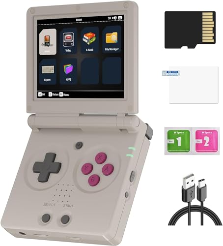 RG35XXSP Handheld-Spielkonsole, 3,5-Zoll-IPS Faltbildschirm Linux-System 3300-mAh-Akku Retro Videospielkonsole mit 128G TF Karte und 5532 Spielen (RG35XXSP, Grau, 64+128G) von Cawevon