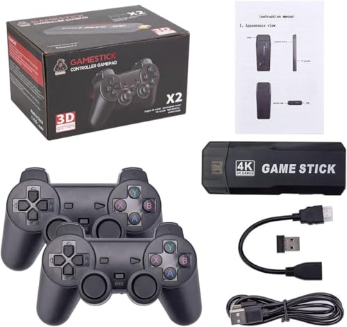 Cawevon Retro Videospielkonsole, Mini Plug and Play Game Stick, Dual 2,4G Wireless Controller Nostalgie Stick Spiel mit 20+ Emulatoren & 128G Karten, eingebaute 40000+ Spiele (128G) von Cawevon