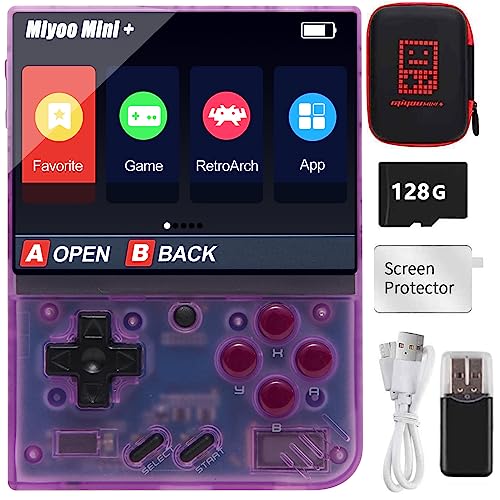 Handheld-Spielekonsole für Miyoo Mini Plus mit Aufbewahrungskoffer, 3,5 Zoll Retro-Video, tragbar, wiederaufladbar, Open-Source-Spielekonsole, Emulato, eingebaute 128G TF-Karte & 15000+ Spiele.Support von Cawevon